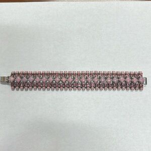 Pink Milk Glass Bracelet with Pink Rhinestones